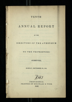 Tenth Annual Report of the Directors of the Athenaeum to the Proprietors