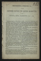 Proceedings, Speeches, &c., at the Dinner Given to Louis Kossuth, at the National Hotel, Washington, Jan. 7, 1852. 
