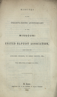 Minutes of the Twenty-Ninth Anniversary of the Missouri United Baptist Association