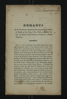 Remarks On the Resolution Adopted By the Honourable the Board of Health of the City of New York, on the 6th Nov.