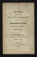 A Lecture Delivered At the Opening of the Medical Department of the Columbia College in the District of Columbia