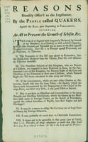 Reasons humbly offer'd to the legislature by the people called Quakers