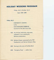 Schedule for Friday, July 4, 1947, included in the ARC (American Red Cross) Continental Club program booklet describing activities held at Bad Nauheim for the weekend of July 4, 1947: To Celebrate July 4th, A Star Spangled Week-End.
