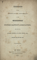 Minutes of the Twenty-Sixth Anniversary of the Missouri United Baptist Association