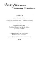 Dinner given in honor of the Missouri World's Fair Commissioners 
