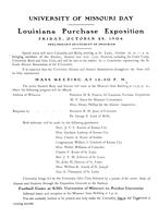 University of Missouri Day : Louisiana Purchase Exposition, Friday, October 28, 1904, preliminary statement of program.