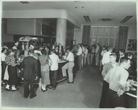 Students waiting in line in dining hall