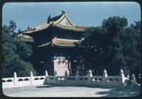 Hiller 08-093: Building with a pagoda roof, behind trees, Peiping, number 1