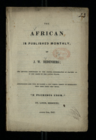 The African is Published Monthly by J. W. Hedenberg; August 5th, 1843