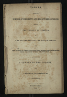 Tables Showing the Number of Emigrants and Recaptured Africans Sent to the Colony of Liberia