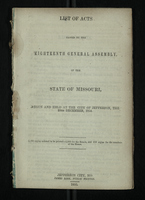 List of Acts Passed By the Eighteenth General Assembly of the State of Missouri