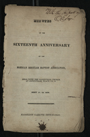 Minutes of the Sixteenth Anniversary of the Mohican Regular Baptist Association