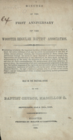 Minutes of the First Anniversary of the Wooster Regular Baptist Association