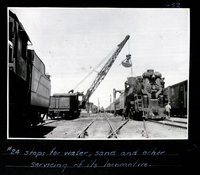 "#24 stops for water, sand, and other servicing at its locomotive."