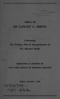 Address by De Lancey C. Smith concerning the pending plan of reorganization of the Missouri Pacific