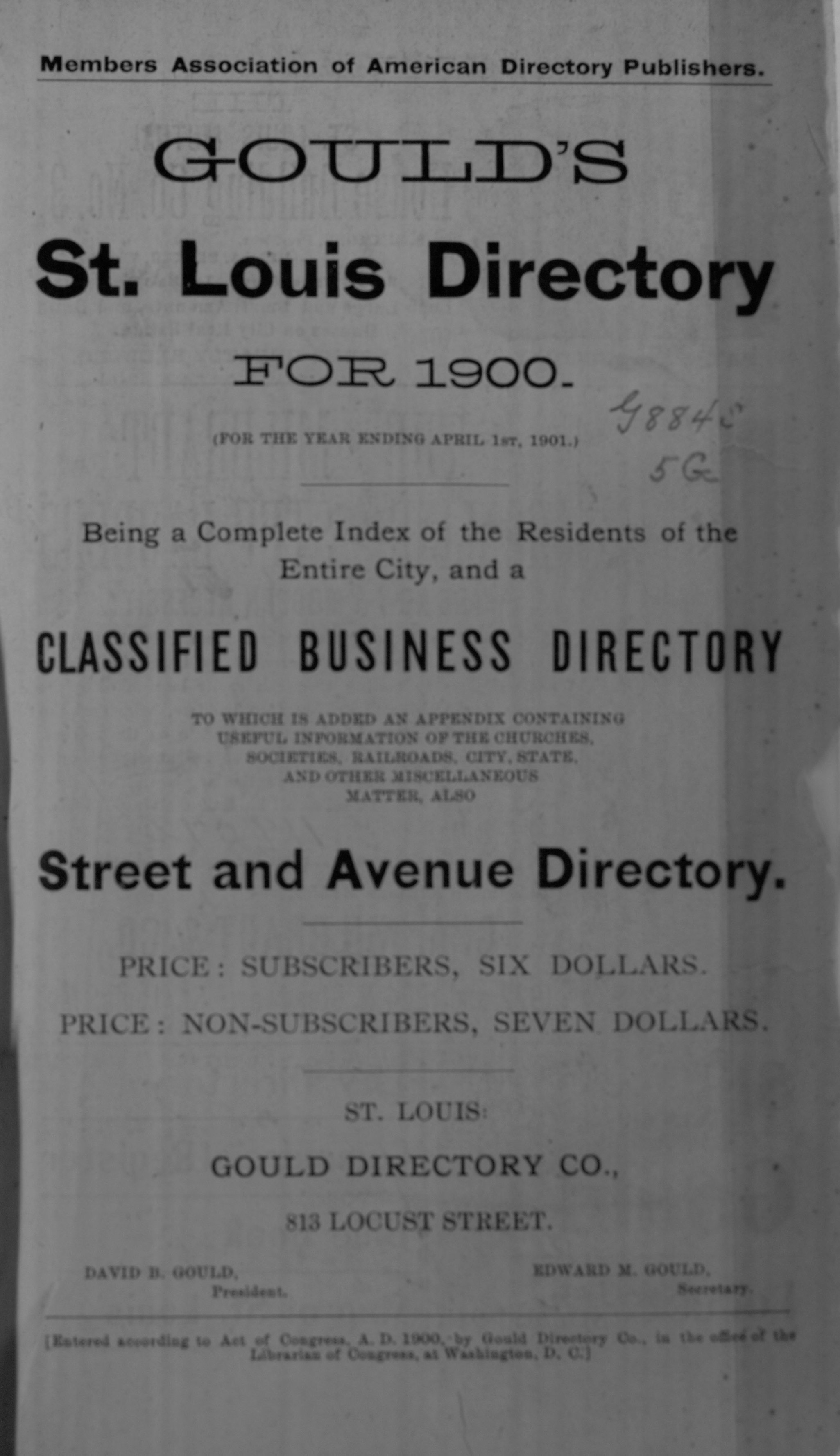 Gould's St. Louis Directory for 1900 (For the Year Ending April 1st, 1901)